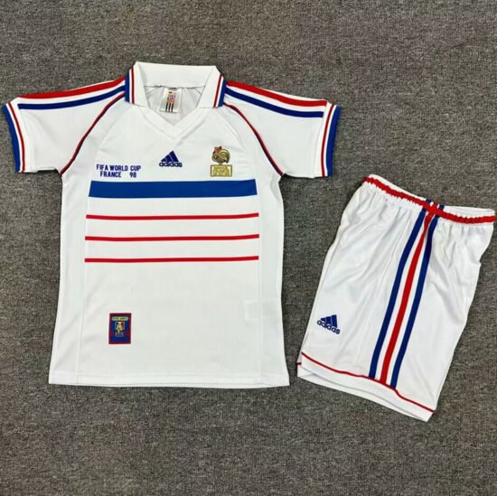 1998 France Home Kids Retro Soccer Jersey (with small lettering on the right chest)