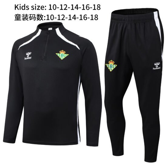 25-26 Real Betis Kids Black Half Pull Tracksuit (Children's Clothing) (Half Zipper)