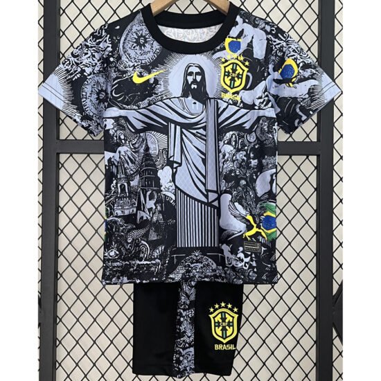 24-25 Brazil Black Grey Special Edition Kids Soccer Jersey *Jesus Grey Black