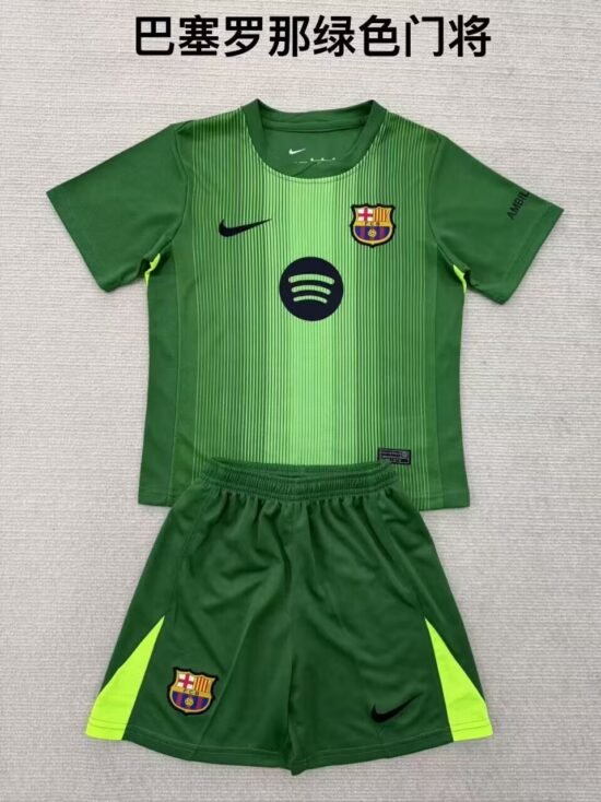 25-26 BAR Green Goalkeeper Children's Soccer Jersey
